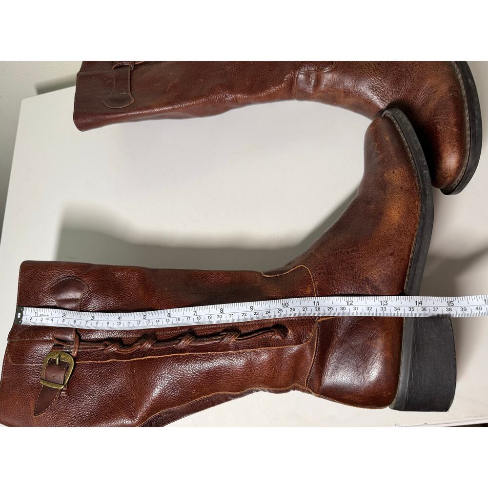 Vintage Brown Leather Tall Riding Boots Buckle Women’s 7.5 M - Picture 3 of 8